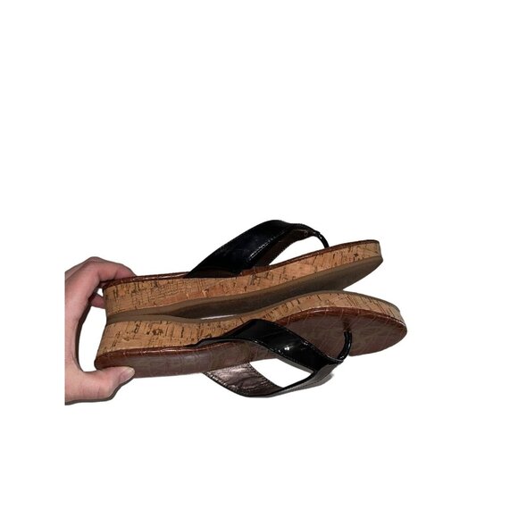 Sam Edelman Tanya Black Faux Patent Leather Thong Cork Wedge Sandals Size 8 - Picture 7 of 9